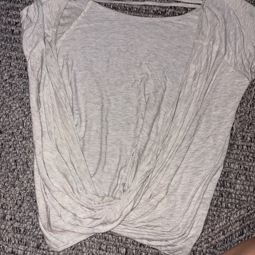 Elegant Tan/Heather Gray Women's BACKLESS Top MEDIUM EUC